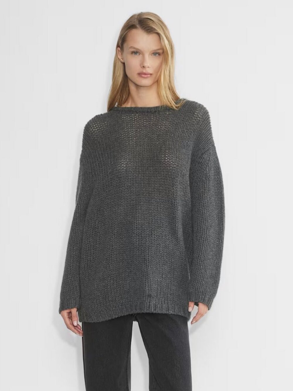 Aritzia Mesh Cashmere Oversized Crew Sweater in Dark Grey, size Small